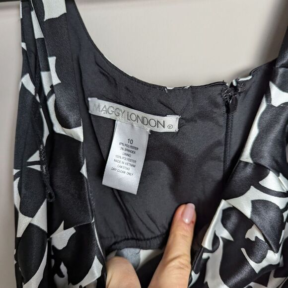 Maggy London Black and White Leaf Print Satin Midi Pencil Skirt NWT 10 - Picture 7 of 9